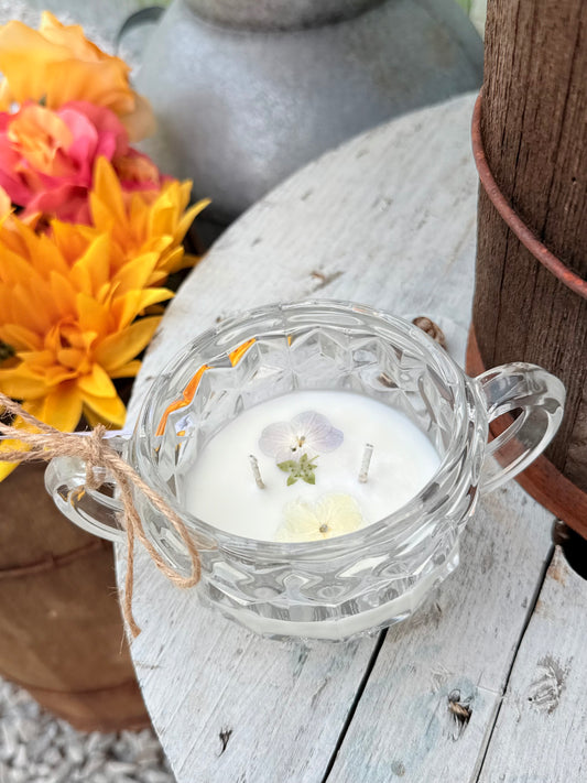 Vintage Unique Crystal Bowl with handles Candle-ng Clean Breeze type fragrance