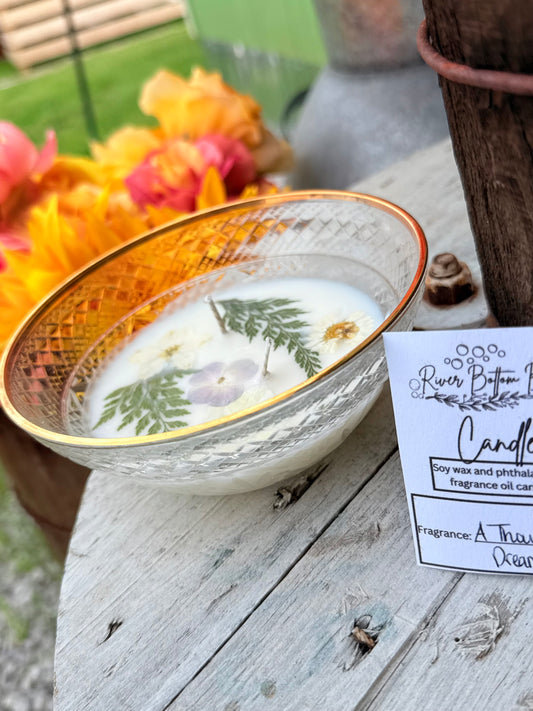 Vintage Crystal and Gold Bowl one of a kind candle-A Thousand Dreams fragrance