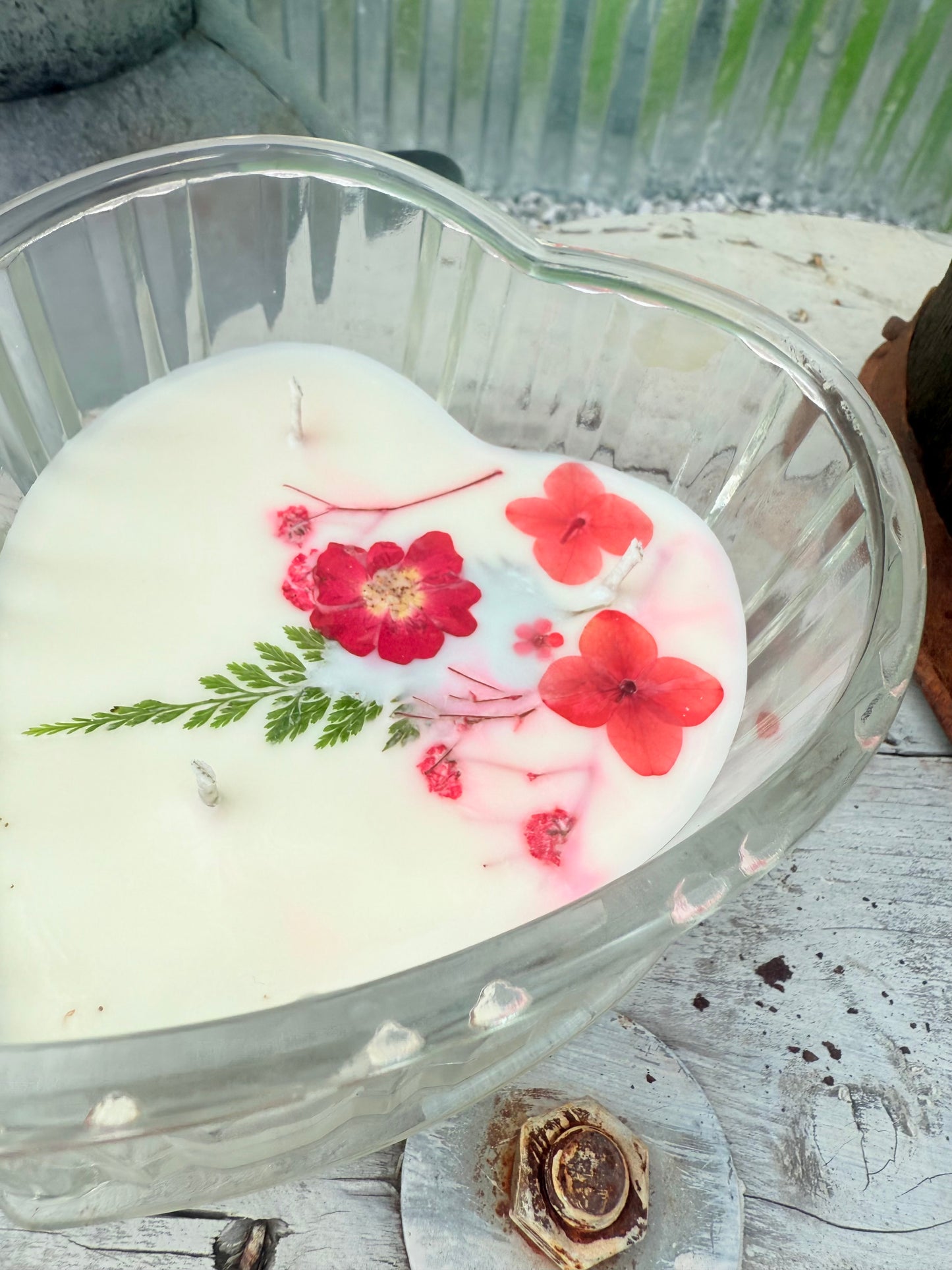 Heart shaped vintage glass vessel: Crushing on You fragrance