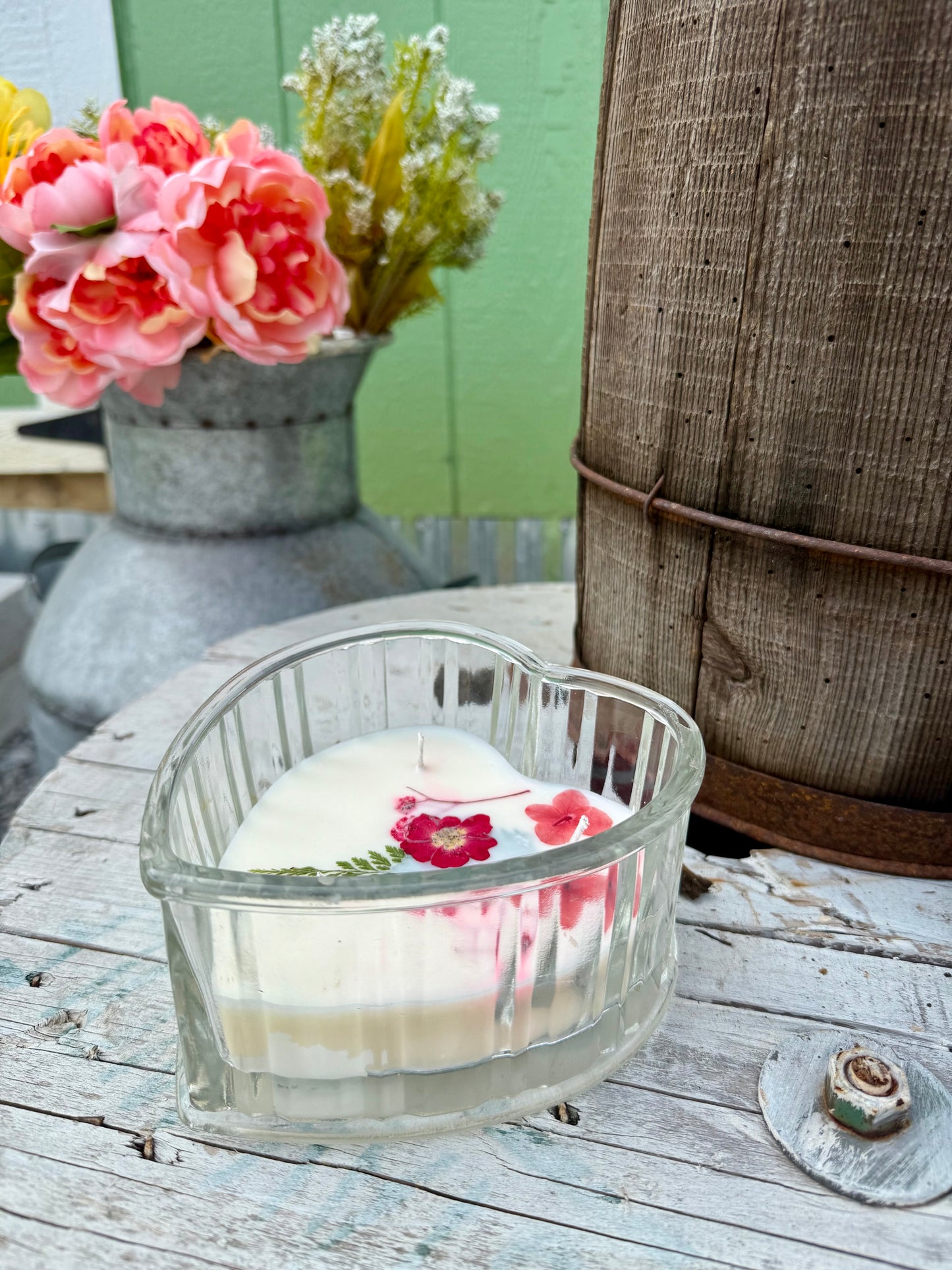 Heart shaped vintage glass vessel: Crushing on You fragrance