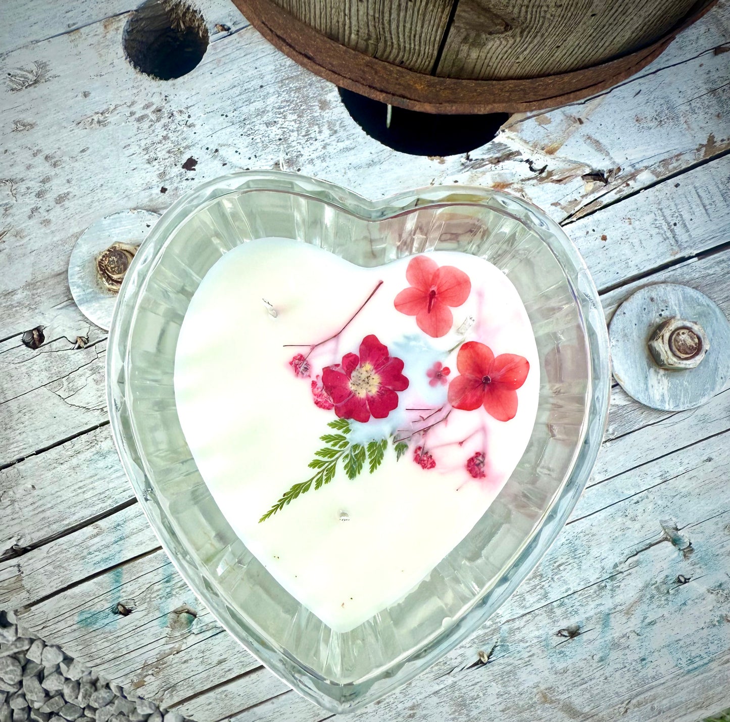 Heart shaped vintage glass vessel: Crushing on You fragrance